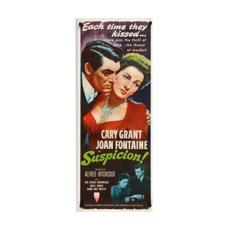 Soupçons affiche originale américaine  - 36x91 cm - alfred hitchcock, cary grant