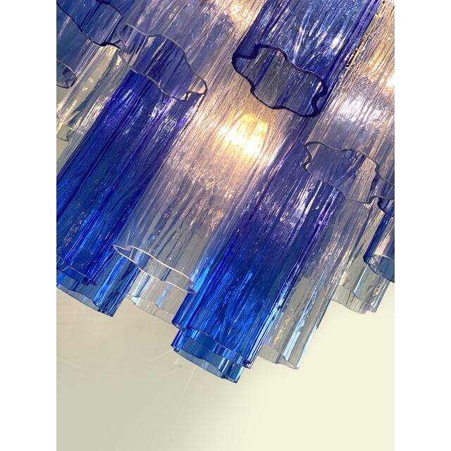 Contemporary sky- blue and blue "tronchi" murano glass sputnik chandelier