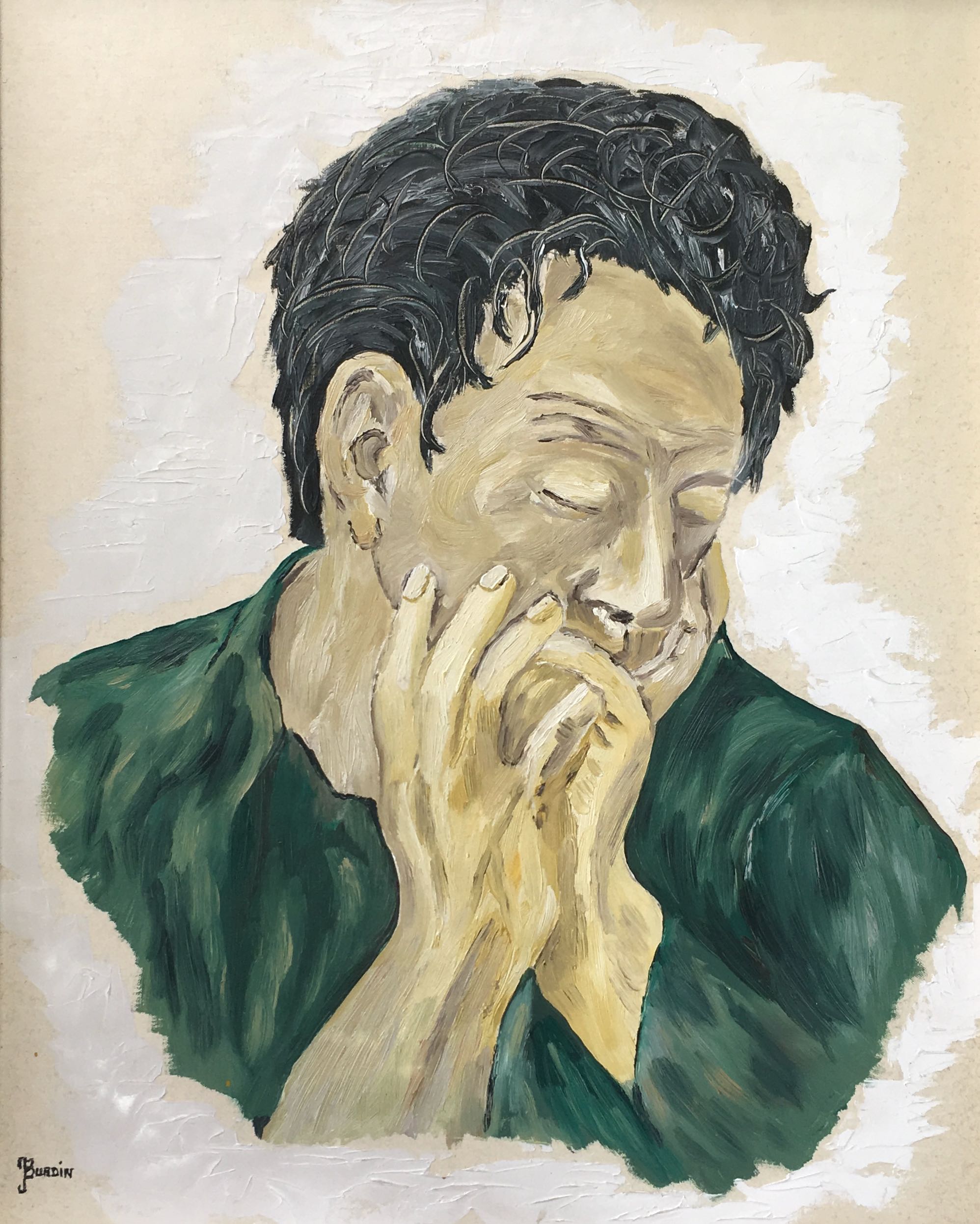 Oil on wood painting male portrait