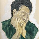 Oil on wood painting male portrait