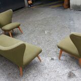 Sculptural sofa and 2 armchairs fifties sofa set