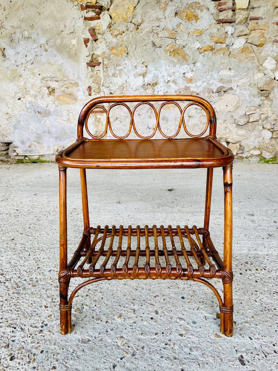 Bamboo and rattan side table, Italy, circa 1960s