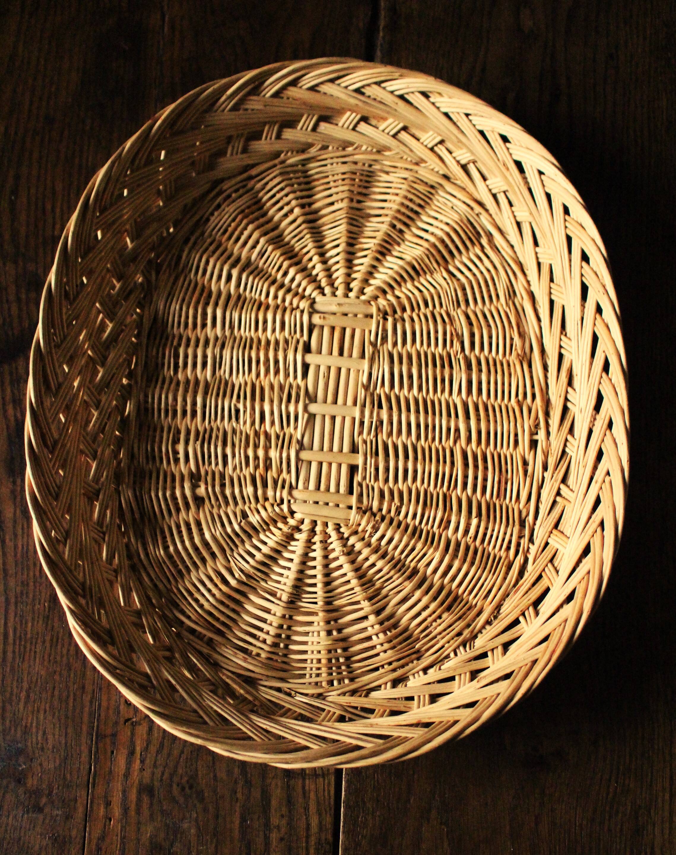Basket oval base light wicker border vintage basketry