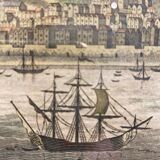 Gravure ancienne , vue du port de Newcastle début XX siècle