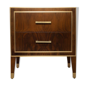 table de chevet en noyer avec incrustation en laiton