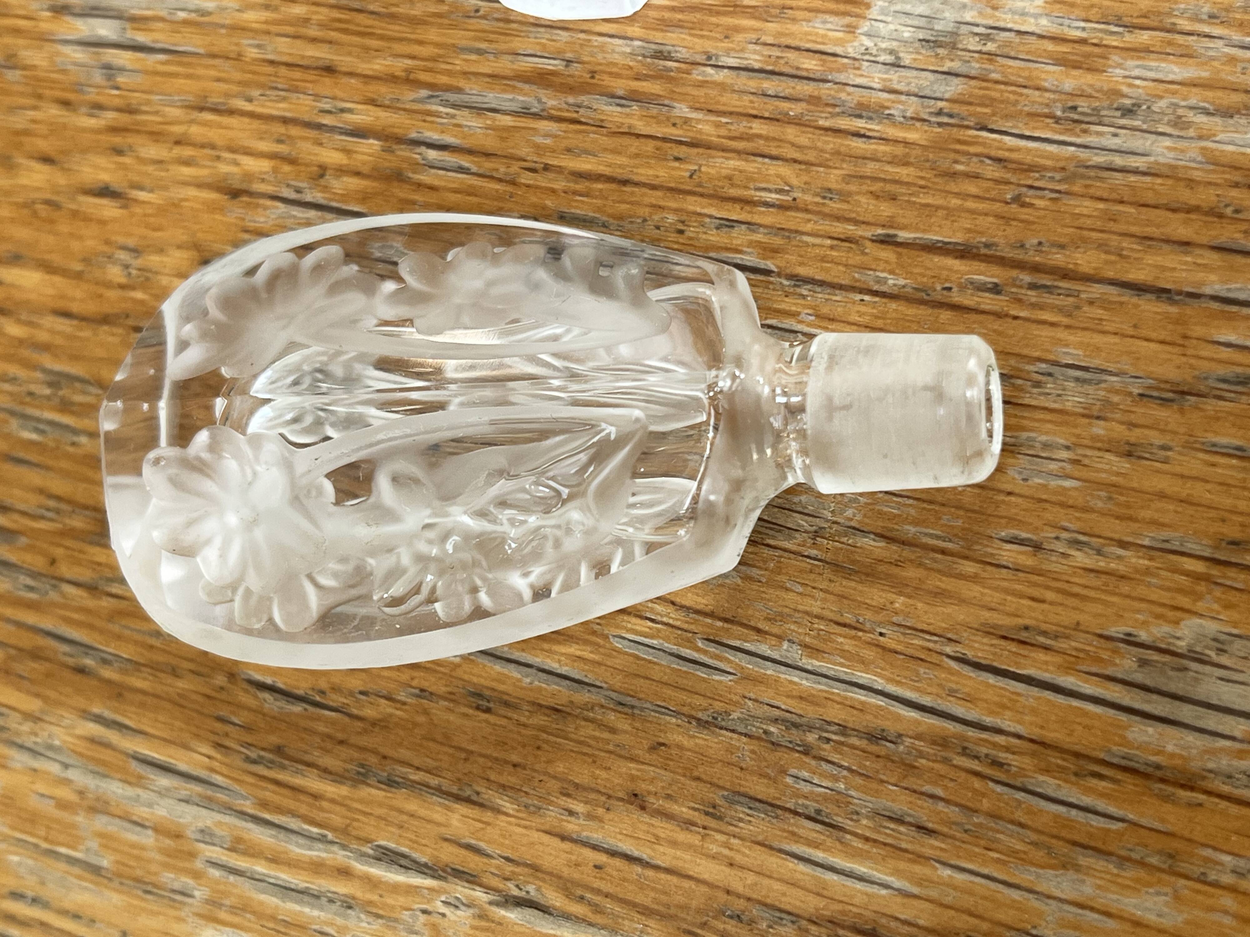 Pair of antique frosted crystal perfume bottles – Signed Charet
