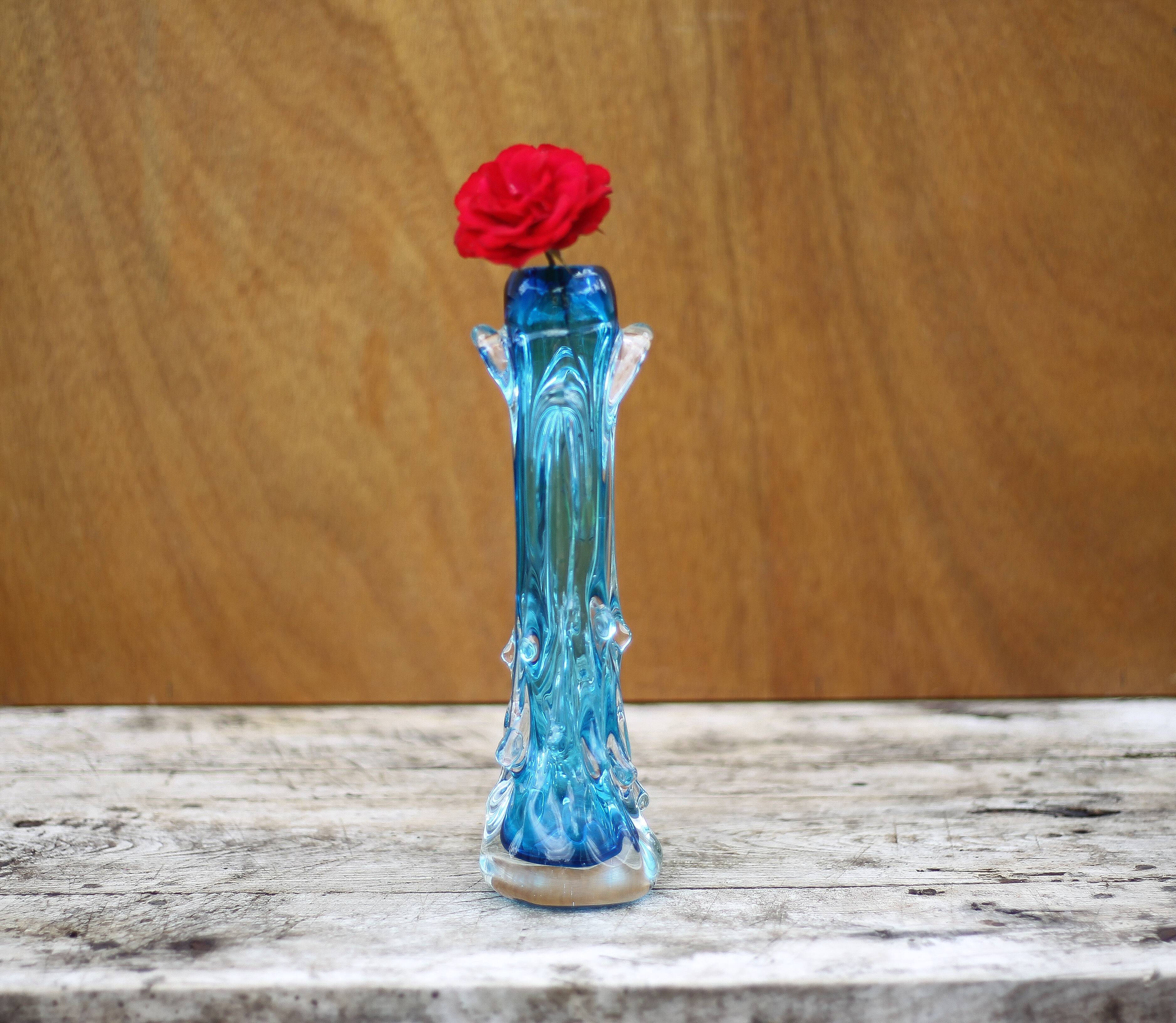 Vintage blown glass vase, blue vase, fat lava glass vase, interior decoration, collection