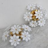 Set of 2 Charming Murano Vintage Ceiling Light White Flowers, 1970s