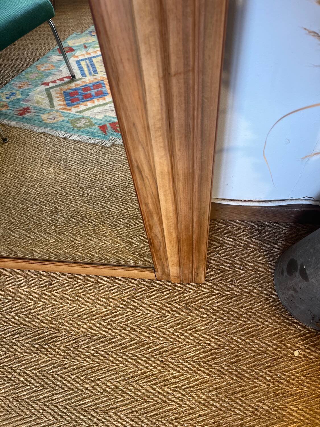Large old art deco mirror in wood and beveled glass