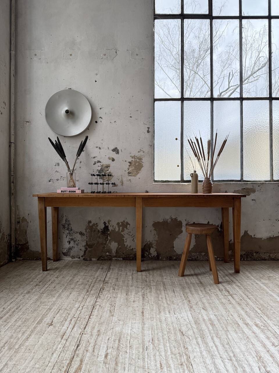 Oak and pine farmhouse console table