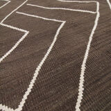 Brown cream wool kilim handmade flatwoven contemporary area rug- 218x301