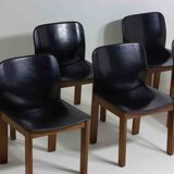Set of 6 black leather dining chairs by Afra & Tobia Scarpa, 1970's