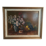 Huile sur panneau nature morte