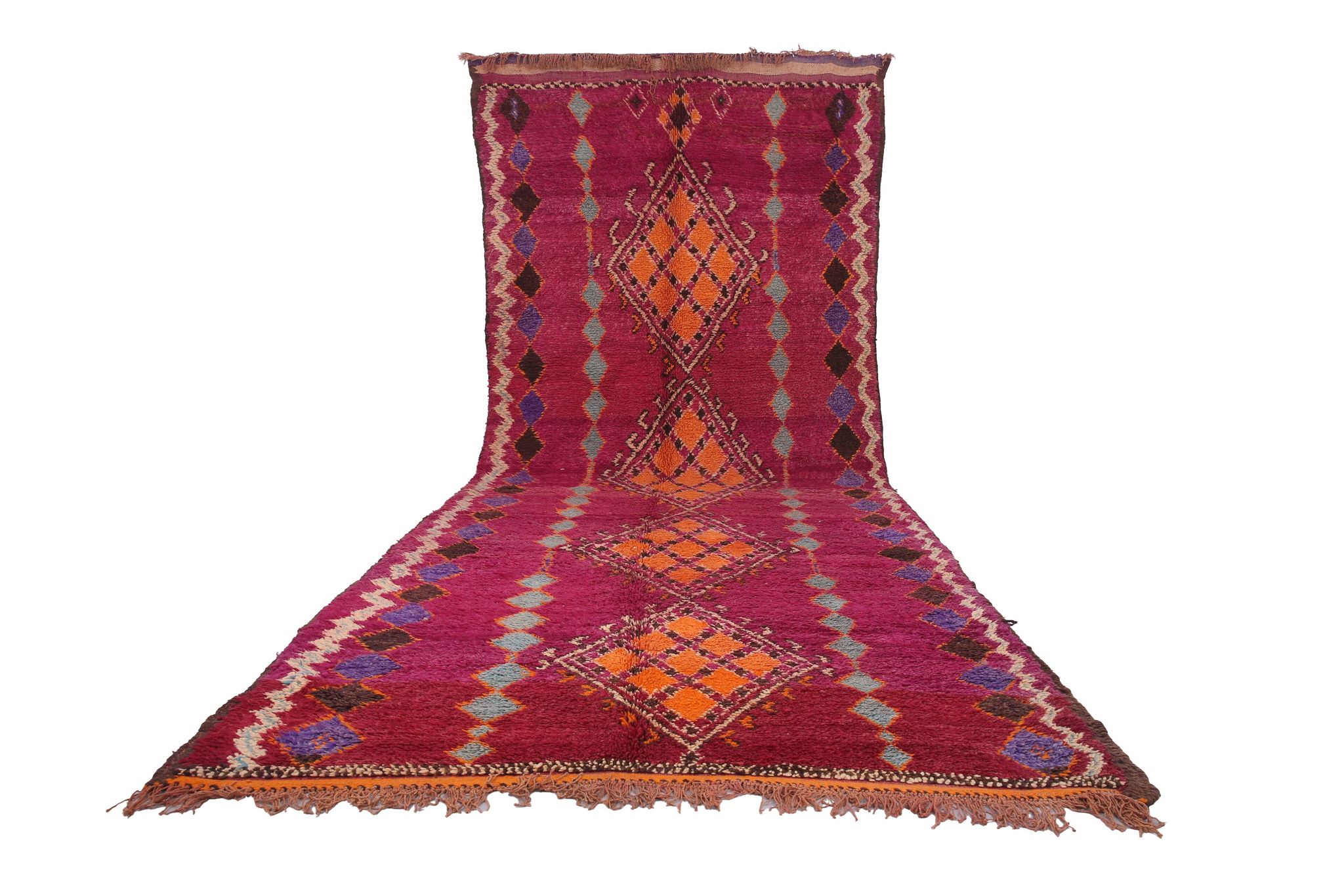 Large Burgundy Moroccan rug 196 x 472 cm - Vintage Moroccan Wool Rug Boho