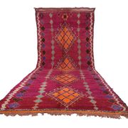 Large Burgundy Moroccan rug 196 x 472 cm - Vintage Moroccan Wool Rug Boho