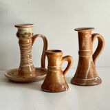 3 vintage handcrafted pottery candle holders