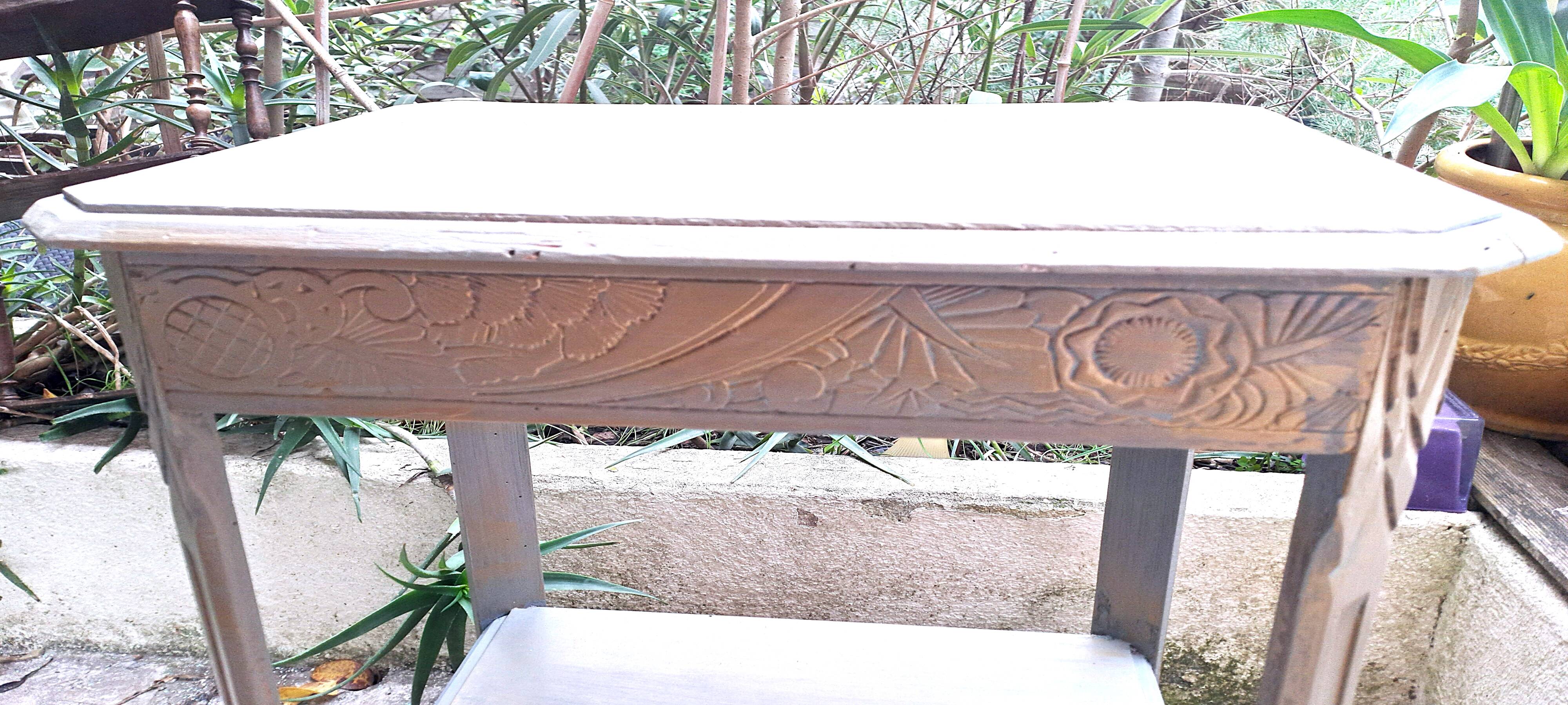 Wooden coffee table Art Deco style carved vintage interior decoration