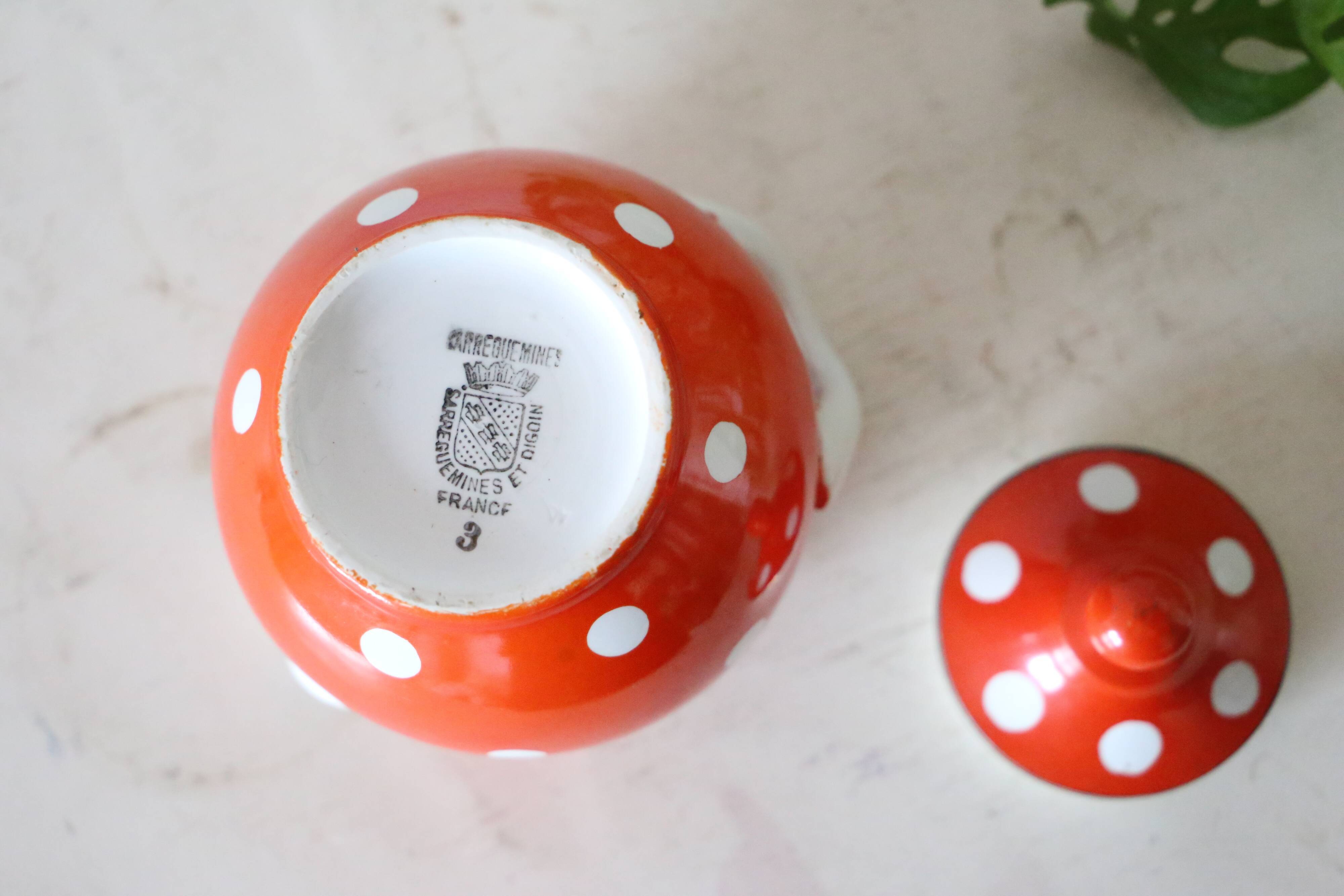 Sucrier polka dots, Digoin Sarreguemines, rare, vintage