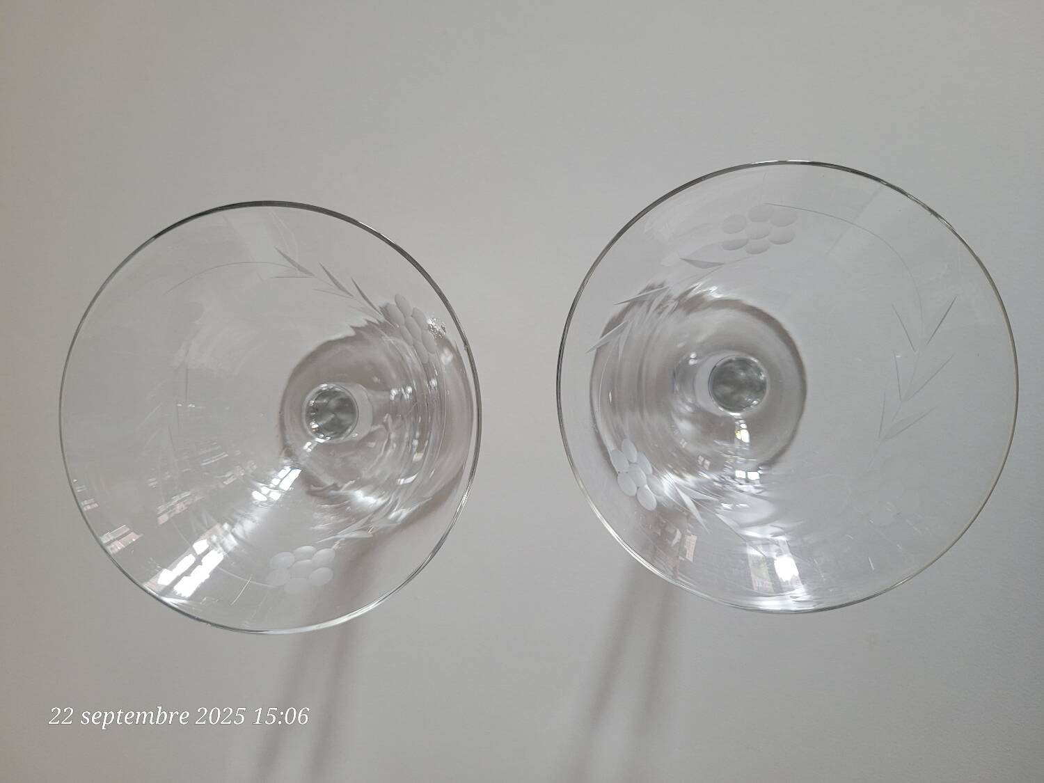 2 crystal champagne glasses