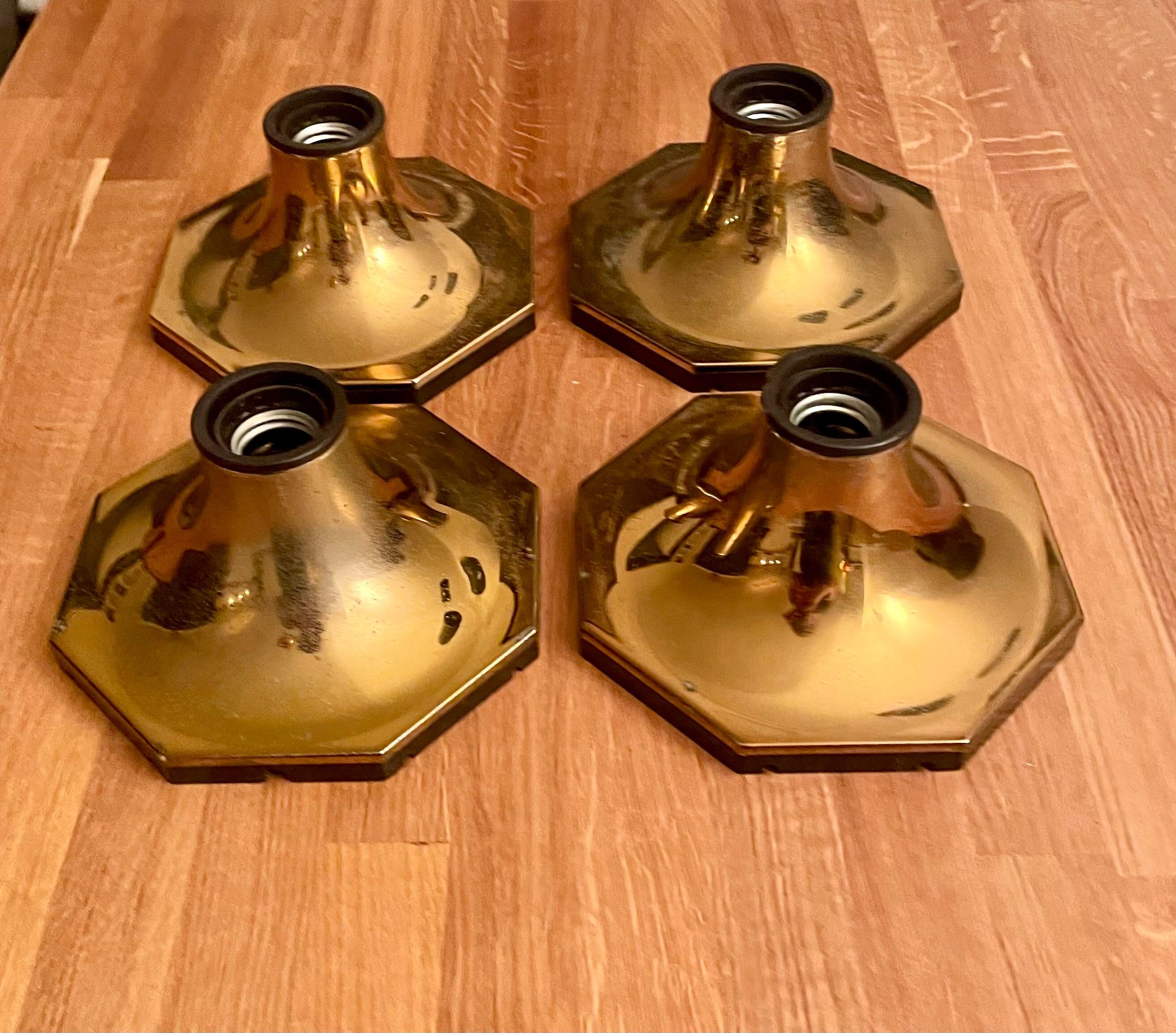 Suite of 4 vintage brass wall lamps, ceiling lights, by Motoko Ishii for Staff Leuchten 1970