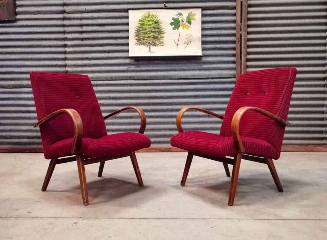 Pair of model 6951 corduroy armchairs by Jaroslav Smidek for Ton 1960