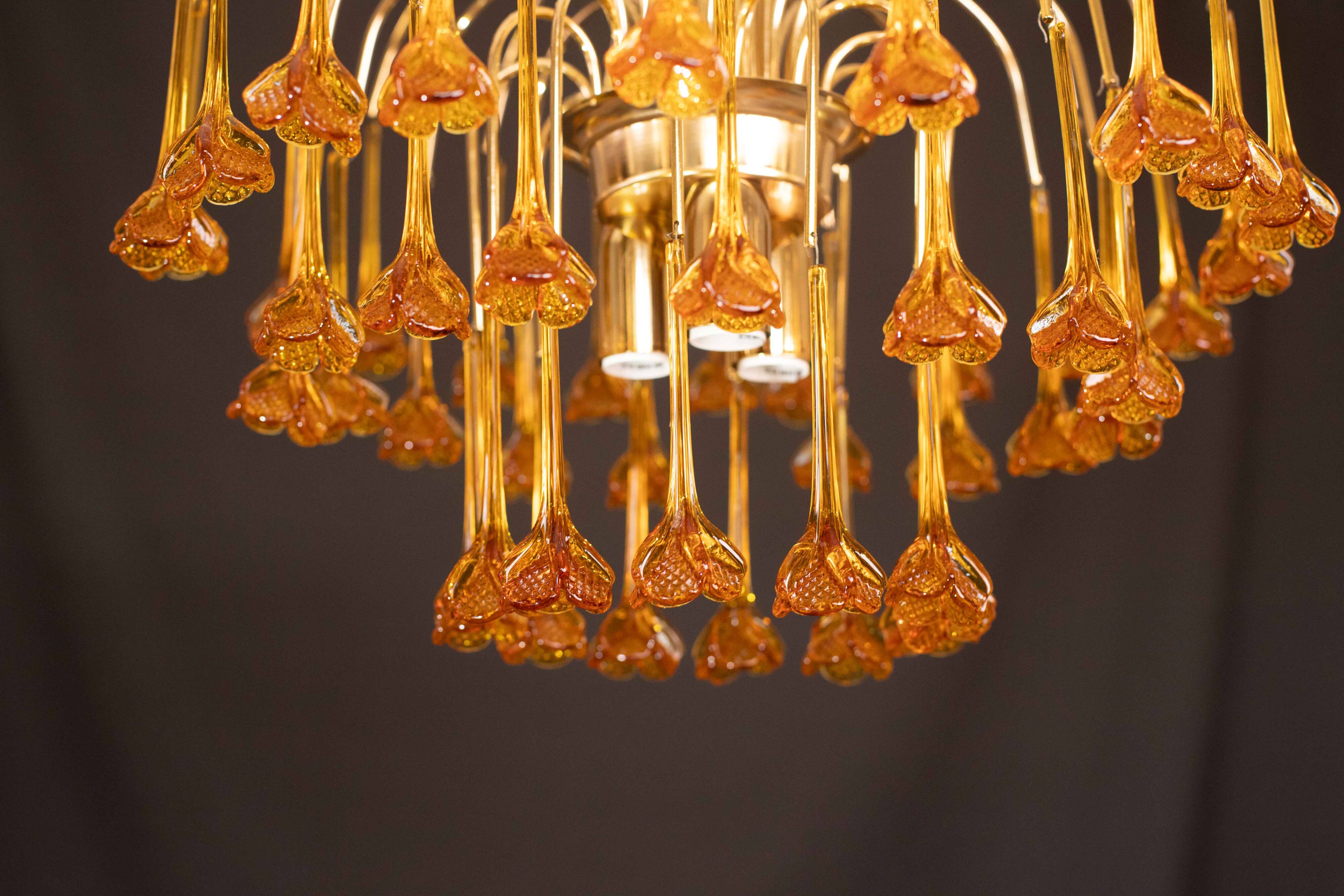 Lustre à fleurs en verre de Murano orange de Marilyn Monroe, années 1970