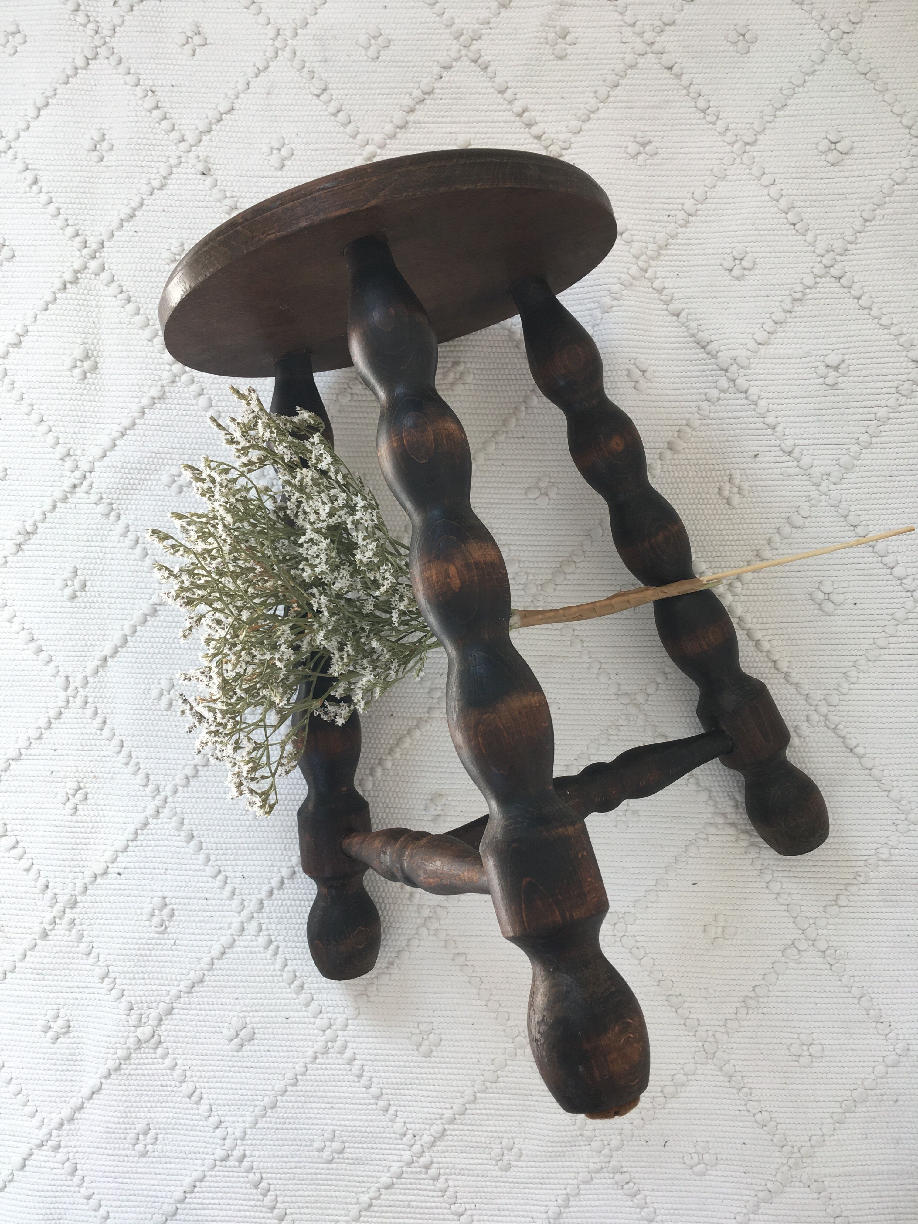 Turned wooden tripod farm stool