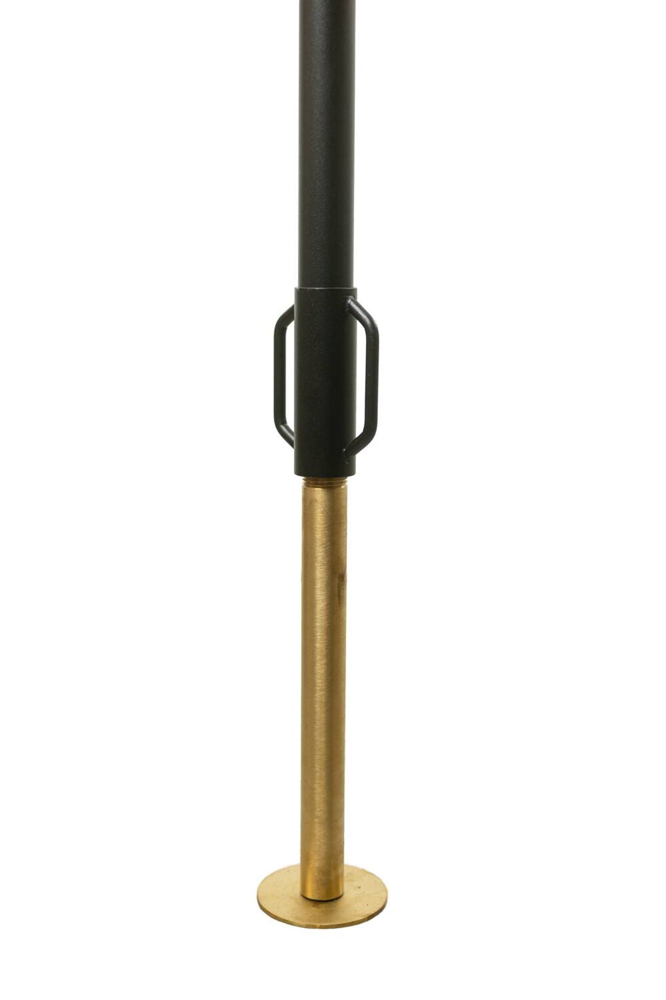 Coat rack from floor to ceiling in lacquered metal and brass. Contemporary.