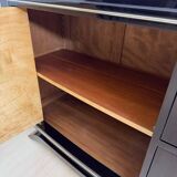 Art Deco Sideboard in Black Lacquer, Maple & Chrome, France, 1930