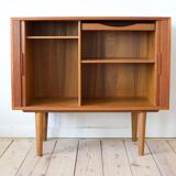 Danish mid century Kai Kristiansen teak tambour door record player cabinet, 1960s