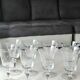 Set of 8 glasses with flared neck, in crystal. With frosted plant decoration. Height 16 cm