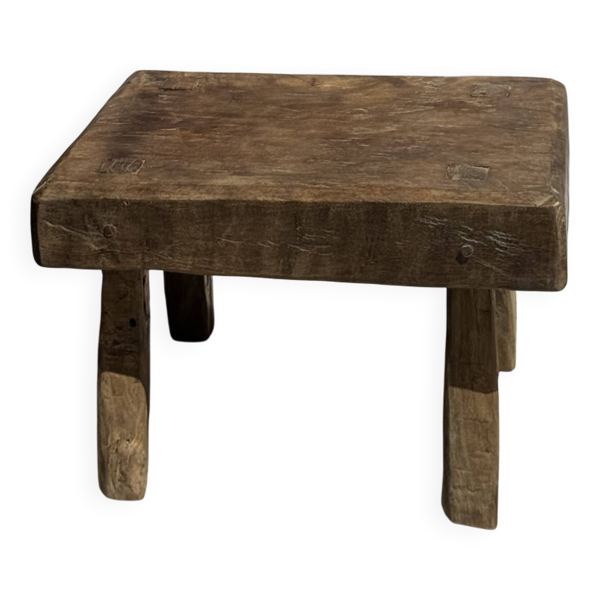 Tabouret d'appoint rectangulaire en teck massif wabi-sabi H26