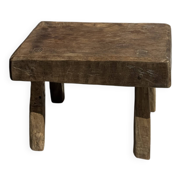 Small stool, rectangular accent stool in solid teak wabi-sabi H26