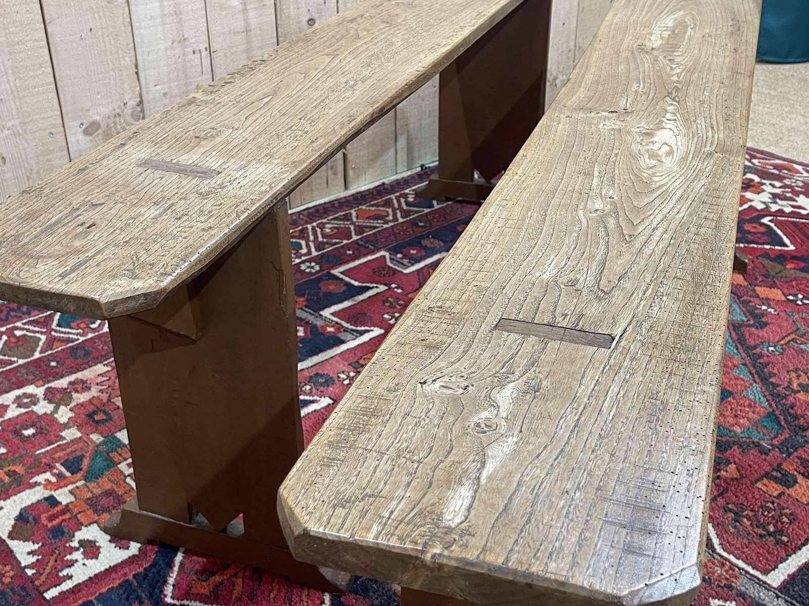 Pair of 1930s benches in elm and chestnut