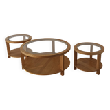 Round Tables with Glass Tops, Set of 3.