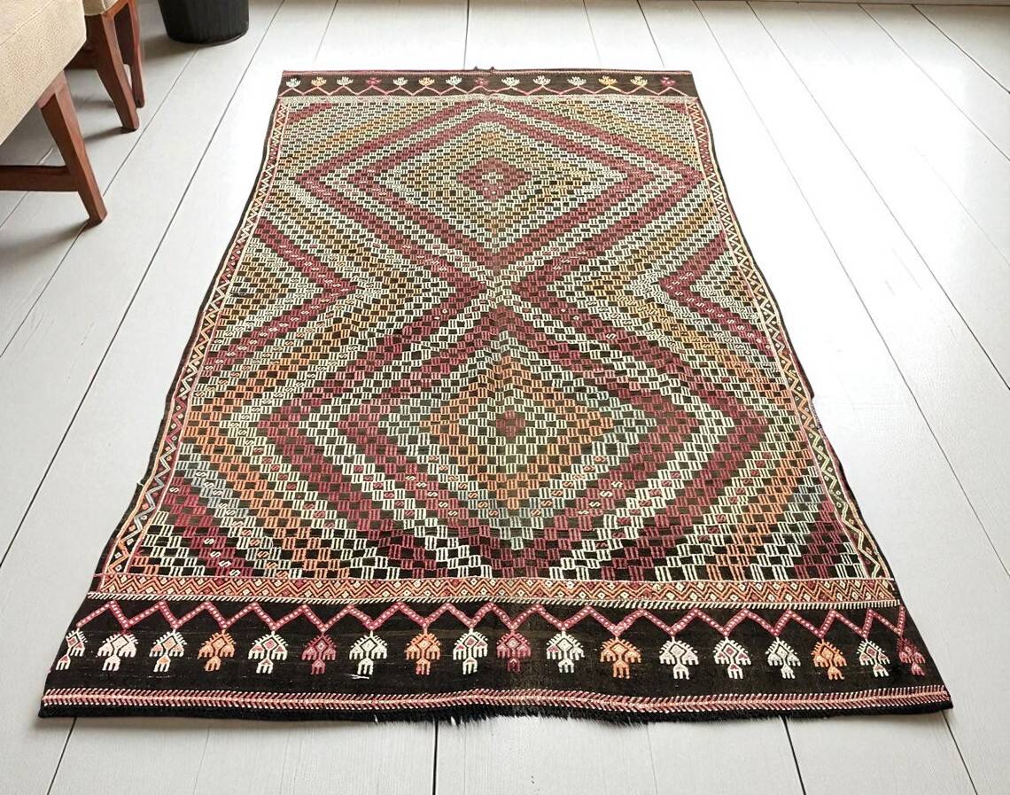 Geometric Handwoven Bohemian Kilim Rug