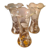 lot de 3tulipes verre gravé ciselé baccarat, art nouveau pour lampe ou lus
