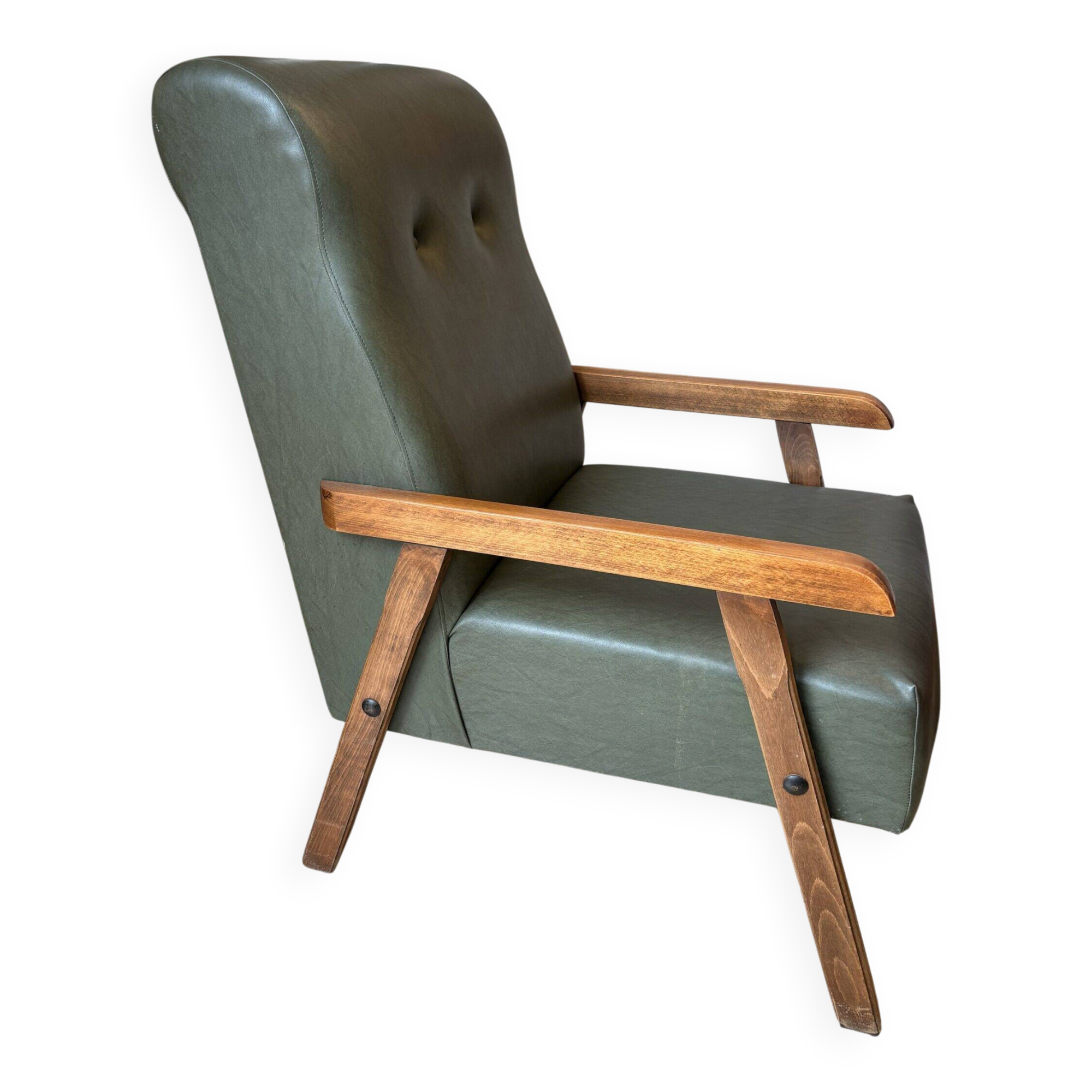 Fauteuil scandinave vert sapin et chêne massif