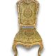 Set of 4 Venetian style sculpted wooden chairs, cream and gold, Italy.
