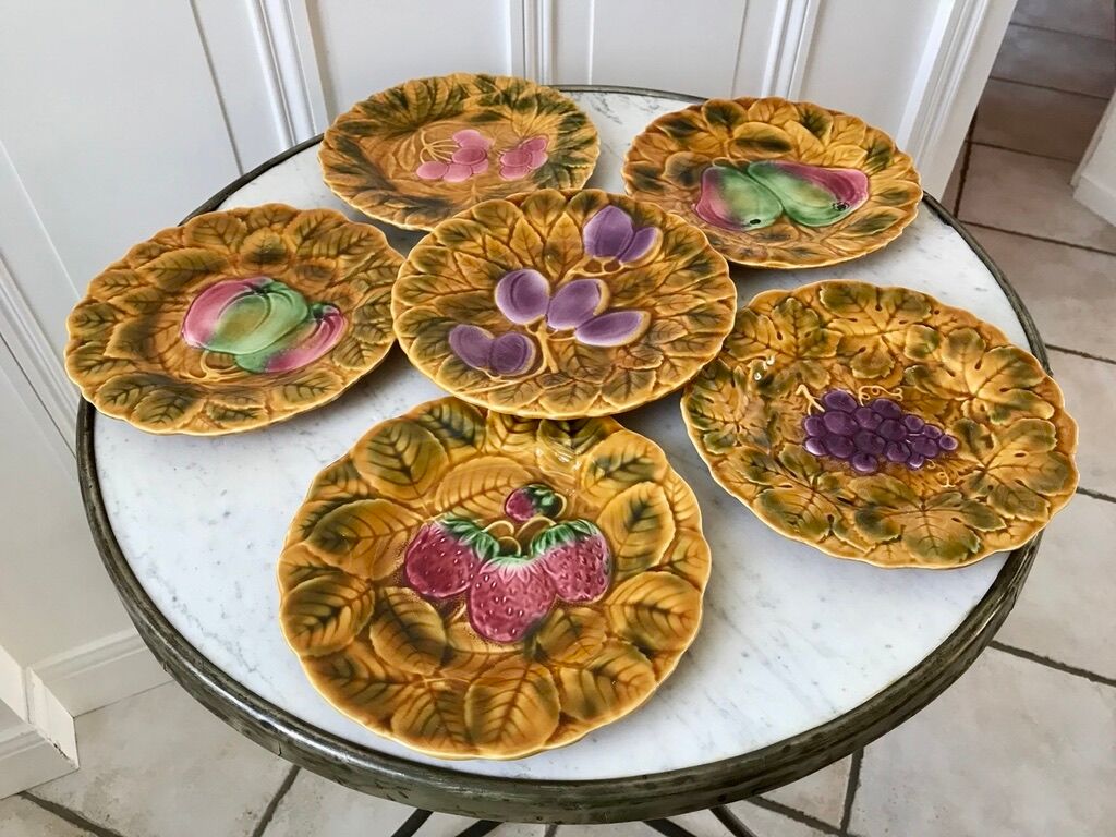 Set of 6 dessert plates in Sarreguemines slurry 60s