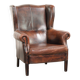 Vintage sheepskin wingback armchair in a deep brown colour finished