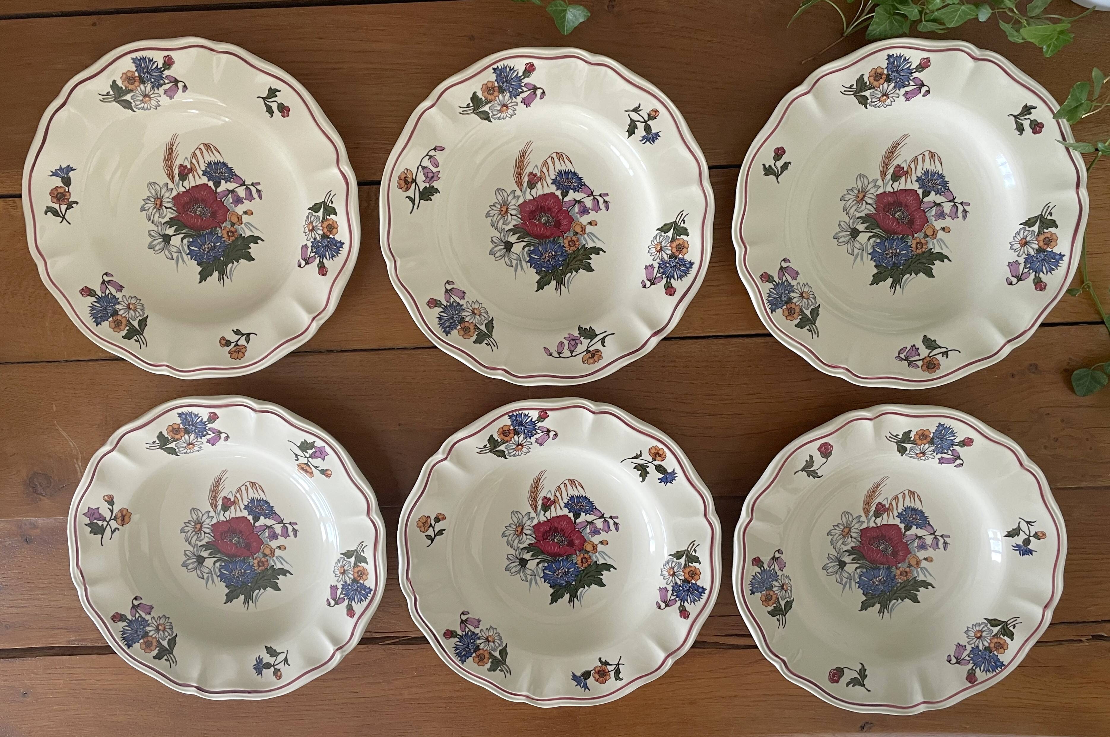 6 antique deep plates in Sarreguemines earthenware