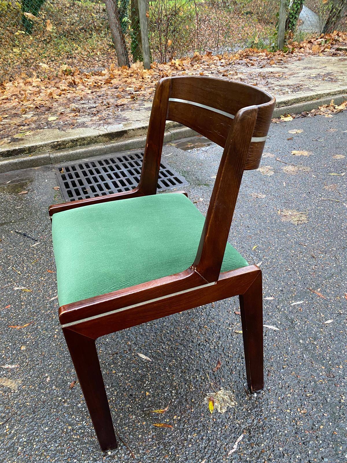Scandinavian dining table and 4 Hans Olsen style chairs in teak and velvet.