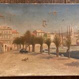 French Riviera beach scene oil on canvas 1950
