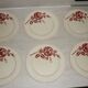 Set of 6 old flat plates in beige and red earthenware