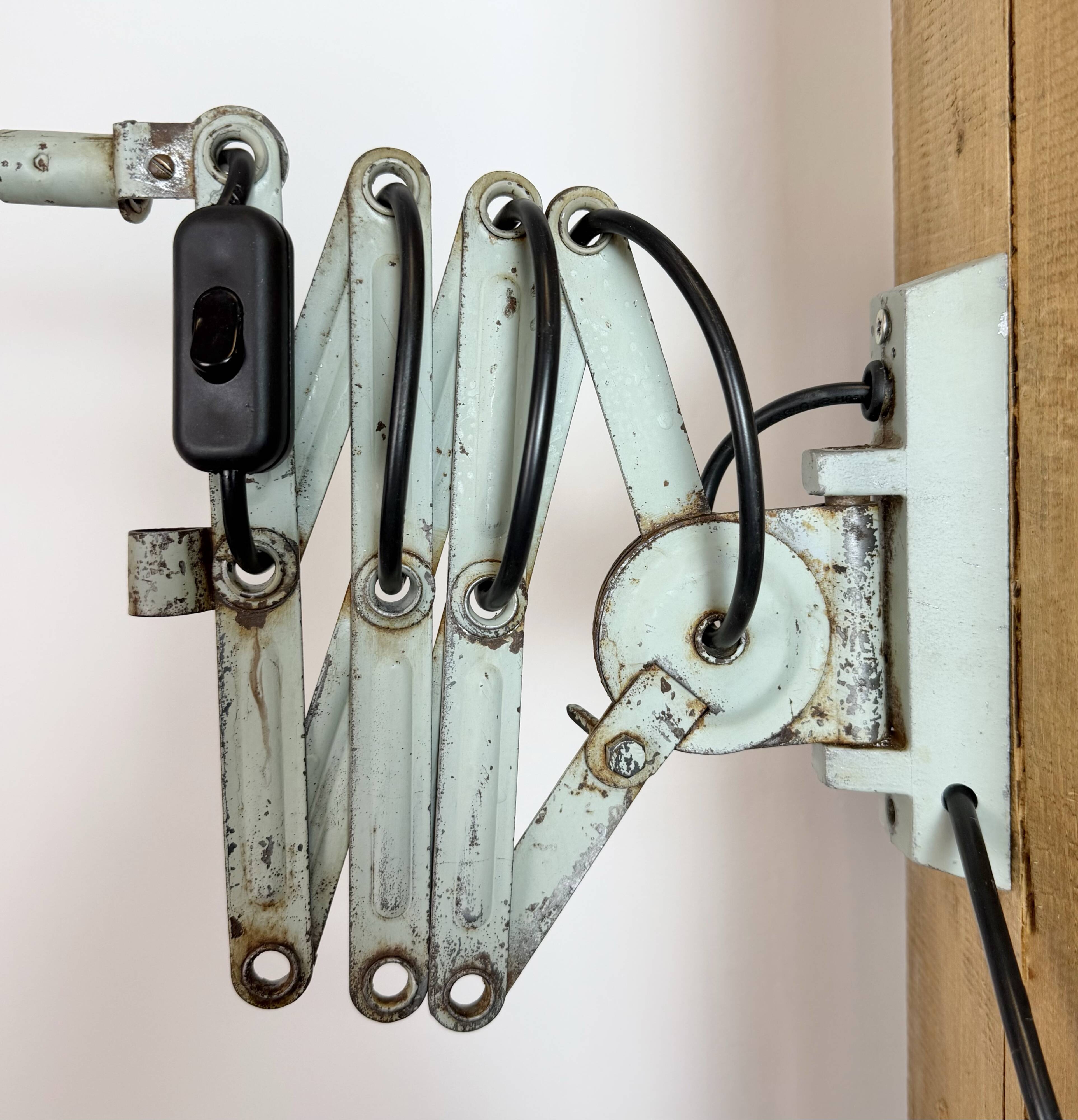 Green Industrial Scissor Wall Lamp from Elektroinstala, 1960s