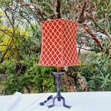 60s Wrought Iron Table Lamp with Upholstered Shade
