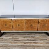 Art Decò Sideboard in Mahogany and Maple with Black Glass and Brass Finishi
