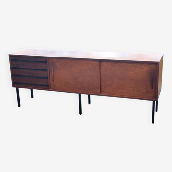 Vintage Scandinavian style teak sideboard with metal tube legs