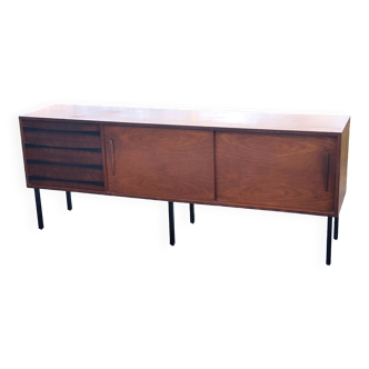 Vintage Scandinavian style teak sideboard with metal tube legs